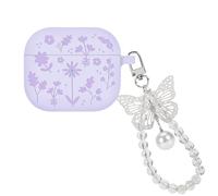 DiyGody for AirPods 3 Case, Unique Flower Engraved Design for Women with Plating Butterfly Keychain Silicone Protective Skin Cover for AirPods 3rd Generation (Lavender Purple)