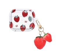 DiyGody for AirPods 3rd Generation Case Cover with Cute Keychain, Strawberry Bow Tie Pattern Shockproof Full Protective Cover Case for AirPods 3 Gen