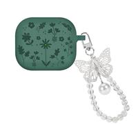 DiyGody for AirPods 3rd Generation Case, Cute Flower Engraved Design for Women with Plating Butterfly Keychain Silicone Full Protection Skin Cover for AirPods 3 Gen (Pine Green)