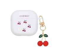DiyGody for AirPods 4 (2024) Case Cover with Cute Keychain, Pretty Cherry Flowers Pattern Frosted Translucent TPU Shockproof Full Protective Cover Case for AirPods 4th Generation