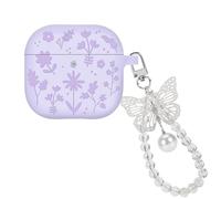 DiyGody for AirPods 4 Case, Unique Flower Engraved Design for Women Girls with Plating Butterfly Keychain Silicone Protective Skin Cover for AirPods 4th Generation 2024 (Lavender Purple)