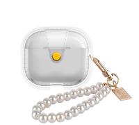 DiyGody for Airpods 4 Case with Pearl Keychain, Magnetic Metal Lock Clip Design Shockproof Transparent Protective Premium Cover Case for AirPods 4th Generation (2024)-Clear