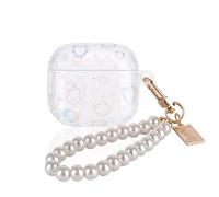DiyGody for AirPods 4th Generation Case with Pearl Bracelet Keychain, Glitter Laser Love Heart Design for Women Girls Colorful Soft Clear Shockproof Protective Cover for Airpods 4 (2024)