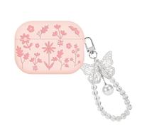 DiyGody for Airpods Pro 2nd Generation (2022)/AirPods Pro (2019) Case with Butterfly Keychain, Pretty Flower Engraved Design Soft Shockproof Dust Cap Protective Cover Case for AirPods Pro-Pink