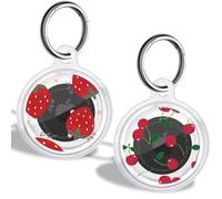 DiyGody for AirTags Case with Anti-Lost Keychain, Strawberry Cherry Design 2 Pack Silicone AirTags Key Ring Case Waterproof Shockproof Air Tag Item Finders for Pets,Key,Backpacks