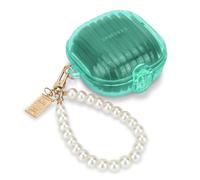 DiyGody for Samsung Galaxy Buds 2/Buds Live/Buds 2 Pro/Buds Pro/Buds FE Case for Women, Secure Lock Clip with Luxury Pearl Keychain, Shell TPU Shockproof Protective Case Cover (Clear Green)