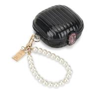 DiyGody for Samsung Galaxy Buds 2/Buds Live/Buds 2 Pro/Buds Pro/Buds FE Case for Women, Secure Lock with Luxury Pearl Keychain, Clear Shell TPU Shockproof Protective Case Cover (Pink Black)