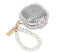 DiyGody for Samsung Galaxy Buds 2/Buds Live/Buds 2 Pro/Buds Pro/Buds FE Case for Women, Secure Lock with Luxury Pearl Keychain, Clear Shell TPU Soft Shockproof Case Cover (Pink Button)