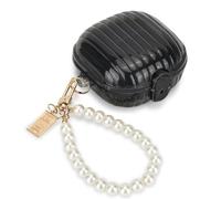 DiyGody for Samsung Galaxy Buds 2/Buds Live/Buds 2 Pro/Buds Pro/Buds FE Case for Women, Secure Lock with Luxury Pearl Keychain, Transparent Shell TPU Shockproof Protective Case Cover (Black)