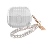 DiyGody for Samsung Galaxy Buds 3/3 Pro Case, Unique Security Lock with Luxury Pearl Keychain, TPU Shockproof Full Protection Cover (Clear White)