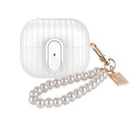DiyGody for Samsung Galaxy Buds 3/Buds 3 Pro Case for Women/Girls, Unique Security Lock with Cute Pearl Keychain, Soft TPU Shockproof Full Protective Cover - White