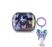 DiyGody for Samsung Galaxy Buds 3&Buds 3 Pro Case for Women, Pretty Butterflies Design with Cute Keychain, Soft TPU Clear Shockproof Full Protection Cover for Samsung Galaxy Buds 3/3 Pro -Purple