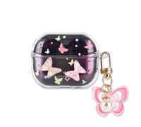 DiyGody for Samsung Galaxy Buds 3&Buds 3 Pro Case for Women, Pretty Colorful Butterflies Design with Cute Keychain, Soft TPU Clear Shockproof Full Protection Cover for Samsung Galaxy Buds 3 -Pink