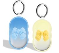 DiyGody for Samsung Galaxy SmartTag 2 Keyring Case, Cute 3D Bow Tie Pattern 2 Pack Silicone Protective Holder for Galaxy Smart Tag 2 with Keychain for Backpacks/Keys/Wallet/Pets (Blue&Yellow)