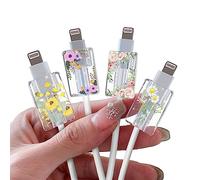 DiyGody Glitter Bling Cable Protector for iPhone Type-c Charger, Sparkle Flowers Garden Pattern 4 PCS Set Cable Phone Protector for Women Girls, Charging Cord Protector, Cable Chomper, Cord Saver