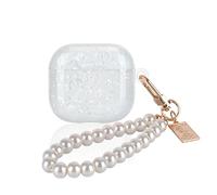 DiyGody Glitter Case for AirPod 4th Generation 2024 with Pearl Wrist Keychain,Sparkle Bling Pretty Cute Soft TPU Shockproof Protective Skin Cover for AirPods 4 for Women Girls -White