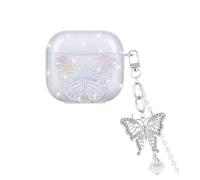DiyGody Glitter Case for AirPods 4th Generation with Crystal Butterfly Keychain, Pretty Cute Bling Colorful Butterfly TPU Shockproof Protective Skin Cover for Airpods 4 for Women Girls