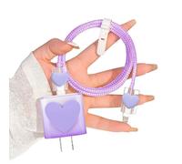 DiyGody Lovely DIY Cable Protector for iPhone Charger Adapter with Gradient Heart Design,Transparent Soft Data Line USB Cover Wire Cord Saver Phone Cable Case for iPhone Charger-Purple