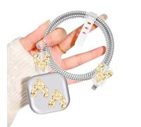 DiyGody Phone Charger Cable Protector Case for iPhone 20W USB-C Power Adapter, Unique Gold 3D Heart Design Soft TPU Data Cord Case Charger Protector for iPhone UK Power Adapter-Silver