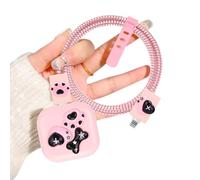 DiyGody Phone Charger Protector Case for iPhone 20W USB-C Power Adapter, Heart Bear Claw Bow Tie Design Soft Data Cable Cord Case Charger Protector for iPhone UK Power Adapter-Pink