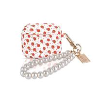DiyGody Protective Case Compatible for Airpods 3 Generation 2021 with Pearl Bracelet Keyring, Cute Cover with Strawberry&Love Heart Pattern, Ultra Thin Silicone Case Shockproof Anti-scratch Anti-dust