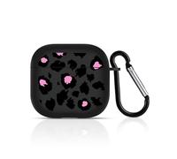 DiyGody Protective Case Compatible for AirPods 4 with Keychain Carabiner, Cute Cover with Black Pink Leopard Pattern for Girls, Ultra Thin Silicone Case Shockproof Anti-scratch Anti-dust