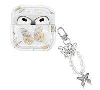 DiyGody Protective Cover Compatible with Airpods 3 Generation with Butterfly Pendant, Pearl Shell Design Case with Butterfly Pattern for Girls, Shockproof Anti-scratch Anti-slip Anti-dust TPU Cover