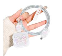 DiyGody Protector Set Compatible for iPhone 20W Charger Plug, Phone Charger Protective Cover for UK Apple Type-C/L Power Adapter, Data Cable Case Wire Saver with Cute Design for Girls, Glitter Bow