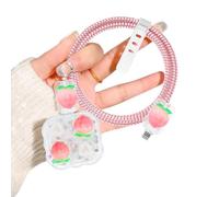 DiyGody Protector Set Compatible for iPhone 20W Charger Plug, Phone Charger Protective Cover for UK Apple Type-C/L Power Adapter, Data Cable Case Wire Saver with Cute Design for Girls, Pink Peach
