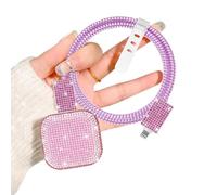 DiyGody Protector Set for iPhone Charger Plug, Phone Charger Cable Protective Cover for UK Apple 18/20W Power Adapter, Data Cable Case Wire Saver for USB-C Type-L, Shiny Diamond Design for Girls, Pink