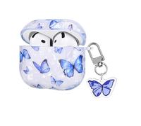 DiyGody Shell Case for AirPods 4th Generation 2024 with Butterfly Keychain, Pretty Blue Butterfly Design Soft Silicone Shockproof Protective Skin Cover for AirPods 4 for Women Girls
