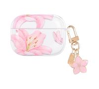 DiyGody Transparent Case Compatible for Airpods Pro/Pro 2 Generation with Flower Pendant, Cute Cover with Pink Lily Flower Pattern for Girl, Protective Case in Shockproof Anti-scratches Anti-slip TPU