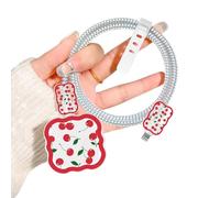DiyGody Wave Phone Charger Cable Protector Case for iPhone 20W USB-C Power Adapter, Cute Cherry Design Clear Data Cord Case Soft TPU Charging Protector for iPhone UK Power Adapter