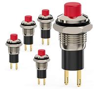 DIYhz On Off Electric Push Button Switch, Self-locking Mini Switches Latching 10mm Round DC24V 0.5A Red Cap 5PCS