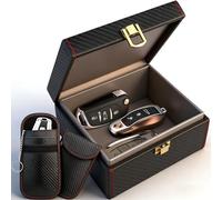 Diyife Faraday Box for Car Keys with 2 Pack Faraday Pouch, 5-7 Car Keys Capacity Car Key Signal Blocker Box, Anti-Theft Key Fob Protector, Carbon Fiber RFID Signal Blocking Box