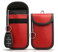 Diyife Faraday Pouch for Car Keys, [2 Pack] Car Key RFID Signal Blocking Pouch with Hook Securing Keyring, Waterproof Faraday Key fob Protector, Anti-Theft Remote Entry Keyless Protect [Red]