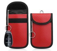 Diyife Faraday Pouch for Car Keys, [2 Pack] Car Key RFID Signal Blocking Pouch with Hook Securing Keyring, Waterproof Faraday Key fob Protector, Anti-Theft Remote Entry Keyless Protect [Red]