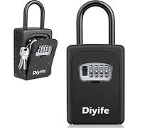 Diyife Key Safe, [Weatherproof] Portable Lock Box for Keys Outdoor with Removable Shackle, Door Handle & Wall Mounted Combination Key Lock Box for Home Office Garage School Airbnb (Black)