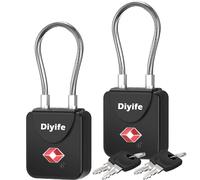Diyife TSA Luggage Locks 2 Pack - High Security Suitcase Padlocks with 4 Keys Total, Flexible Long Shackle Travel Lock for Suitcases, Bags & Cases (Black)