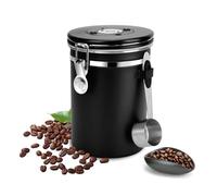 DIYJEP 2Pcs Airtight Coffee Canister Set with Coffee Dosing Cup Set, 1800ML Stainless Steel Coffe Beans Storage Jars with 30ML Measure Spoon, Date Tracker, and Co2-Release Valve for Tea Sugar (Black)
