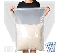 DIYJEP 30 Pcs Large Clear Plastic Bags with 4 Pcs Sealing Clip & Label, 50×70 CM Resealable Zip Lock Bags for Clothes, Thickening Travel Clothes Storage Bag Hospital Bag for Quilts, Blankets Clothing