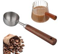 DIYJEP 30ml Stainless Steel Coffee Scoop with 180ml Espresso Cup, 10g Retro Coffee Bean Measuring Spoon Tablespoon with Wood Handle, Glass Measuring Jug with Dual Scale, Coffee Accessory for Tea Milk