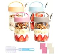 DIYJEP 4 Pack Overnight Oats Jars with Lids and Spoons, Reusable Glass Overnight Oats Container, 14 oz/410ml Yoghurt Pots Breakfast Mason Jars for Homemade Milk Cereal Oatmeal Salad Jam Pudding Chutn