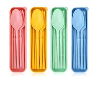 DIYJEP 4 Sets Travel Cutlery Set with Case, Portable Camping Cutlery Tableware, Reusable Plastic Spoon Fork Knife Chopsticks Utensil Set for Travel Work School Picnic Camping or Daily Use (4 Colors)