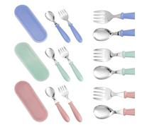 DIYJEP 9 Pieces Toddler Cutlery Set, Baby Cutlery with Storage Box, Stainless Steel Baby Fork and Spoon, Kids Travel Essentials Children Self Feeding Utensils for Home Travel School (Pink+Green+Blue)