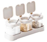 DIYJEP Condiment Jar Spice Container with Lids and Spoons, Clear Square Glass Container Jars, Flip Lid Seasoning Box Containers for Kitchen Condiment Sugar Masala Salt Seeds Grains Tea Storage