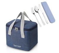 DIYJEP Insulation Lunch Bag with Portable Cutlery Set for Adults Kids Men Women, Leak-Proof Lunch Box Bag,Reusable Heat Cold Preservation Pack Lunch Bag for Lunch Foods Picnic School Work (Blue)