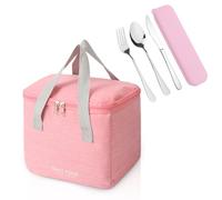 DIYJEP Insulation Lunch Bag with Portable Cutlery Set for Adults Kids Men Women, Leak-Proof Lunch Box Bag,Reusable Heat Cold Preservation Pack Lunch Bag for Lunch Foods Picnic School Work (Pink)