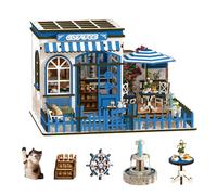 Diymnhaus-DIY Miniature Dollhouse Kit Blue Coffee Cottage Architectural Model Adult Assembly Kit Mini Seaside Villa Small House 3D Wooden Puzzle Craft Home Decor Mother's Day & Birthday Gift
