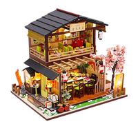 Diymnhaus-Miniature Dollhouse Kit Japanese-Style Two-Story Sushi Restaurant Miniature Model Adult DIY Building Kit 3D Wooden Mini Dollhouse Architectural Model Home Decor